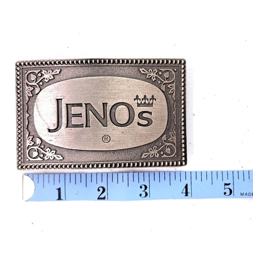 Vintage Jeno's Pizza Metal Belt Buckle Snack Food Lewis Chicago Promo Chipped - Picture 6 of 6